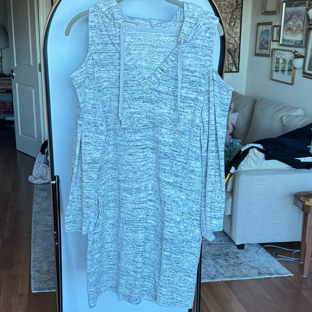 Cold shoulder gray sweater dress